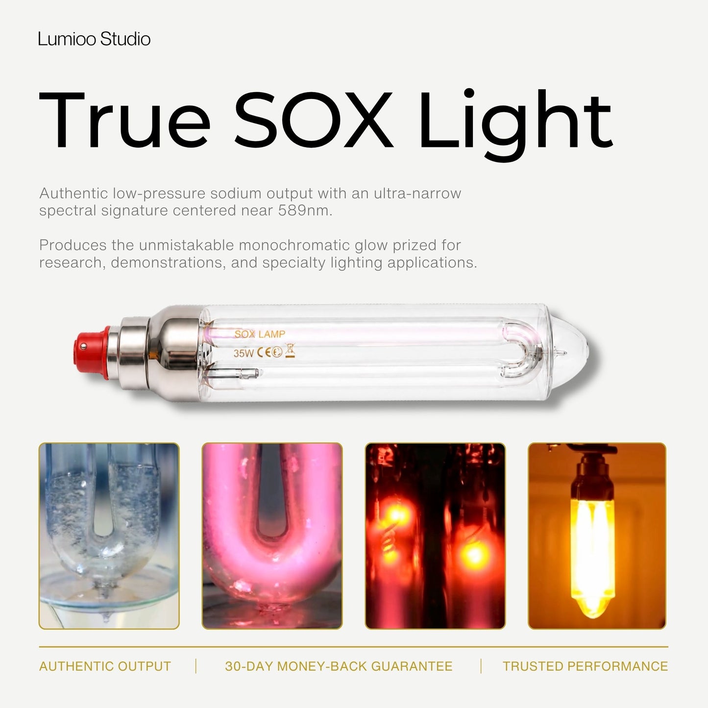 Lumino Studio True SOX Light 35w  with product image and features on a white background