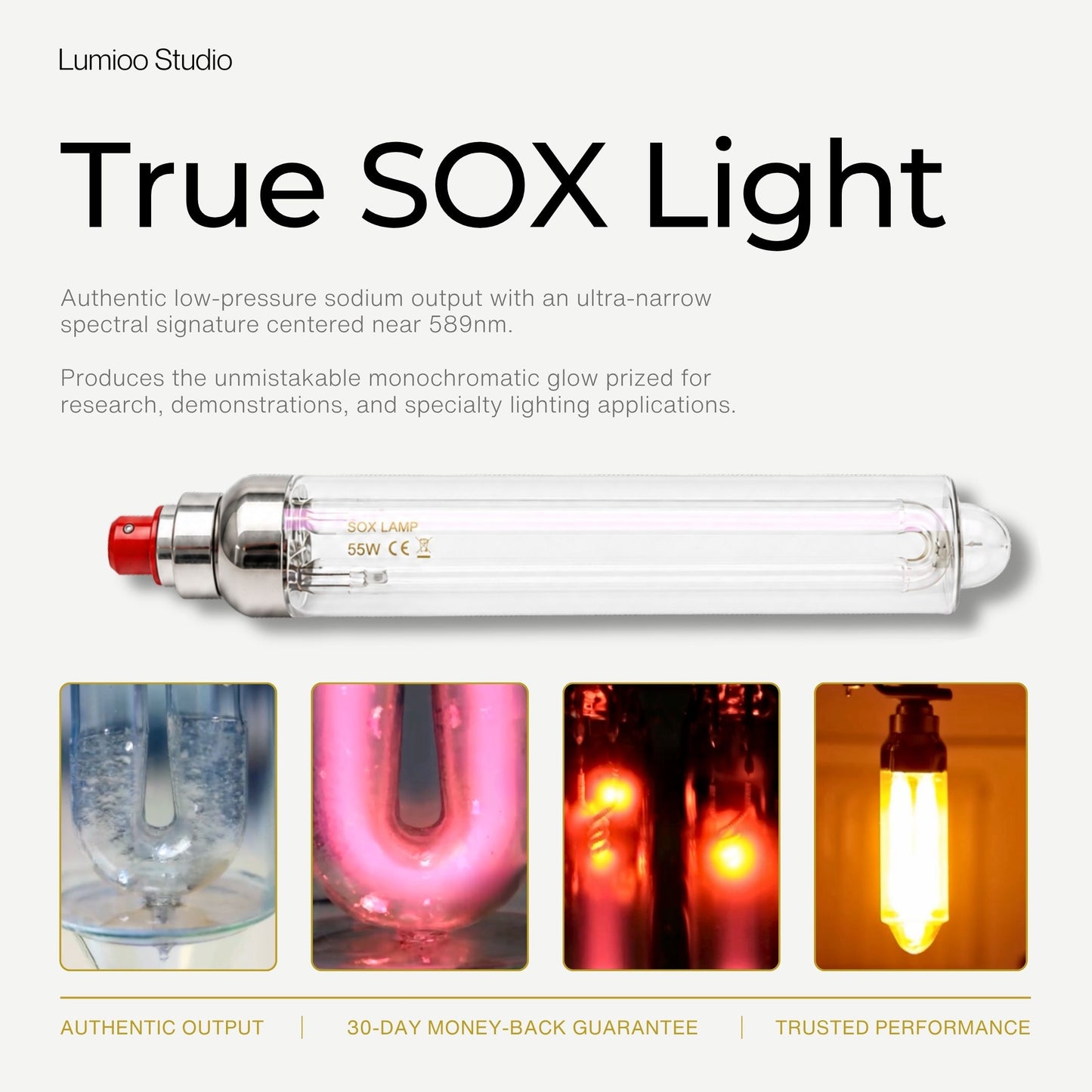 Lumino Studio True SOX Light 55w with product image and features on a white background