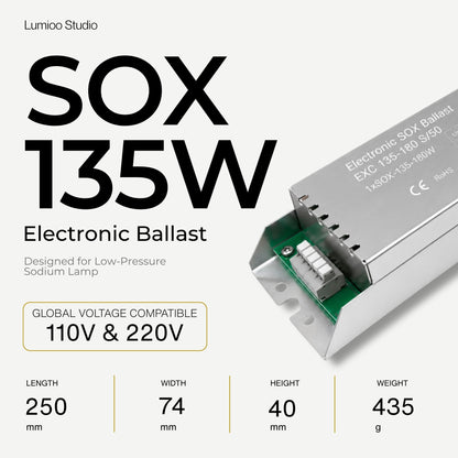 Electronic ballast 135w with specifications on a white background