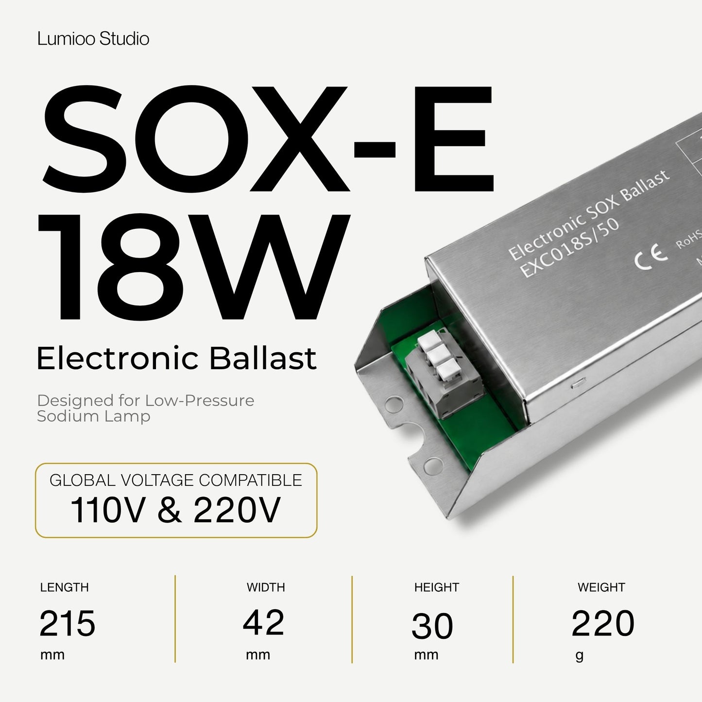 Electronic ballast 18w with specifications on a white background