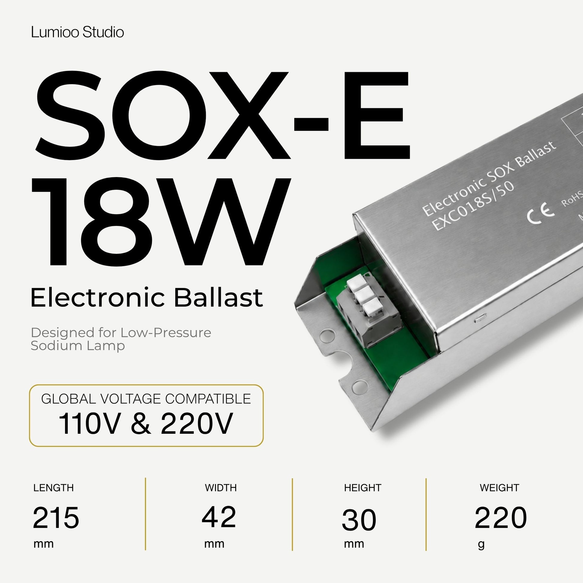 Electronic ballast 18w with specifications on a white background