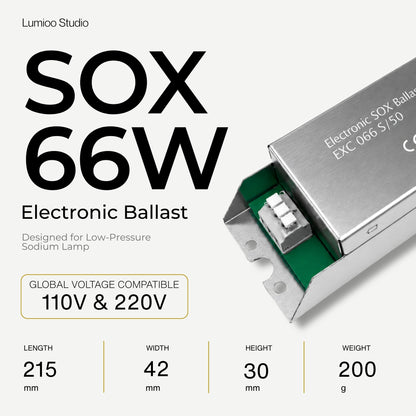 Electronic ballast 66w with specifications on a white background