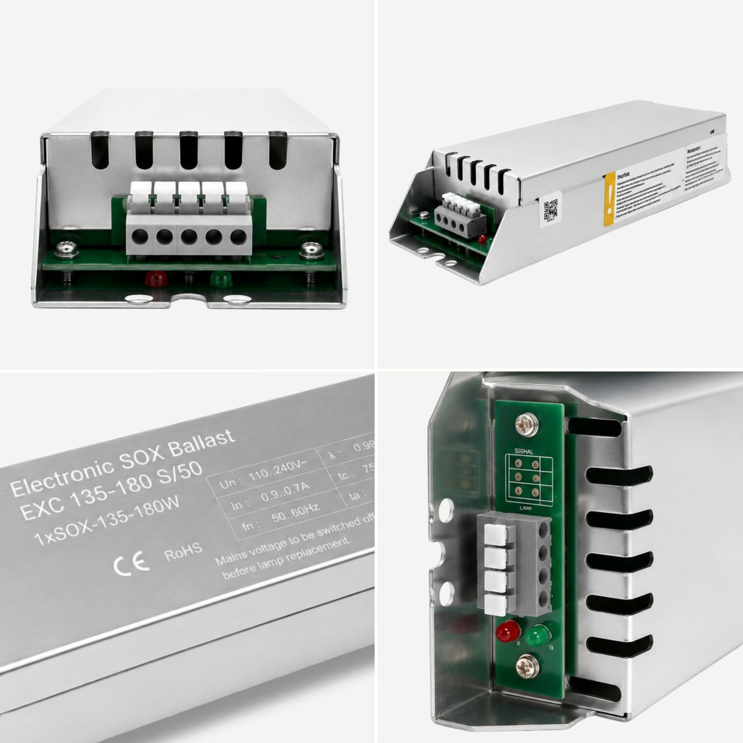 135w Electronic SOX ballast with detailed views on a white background