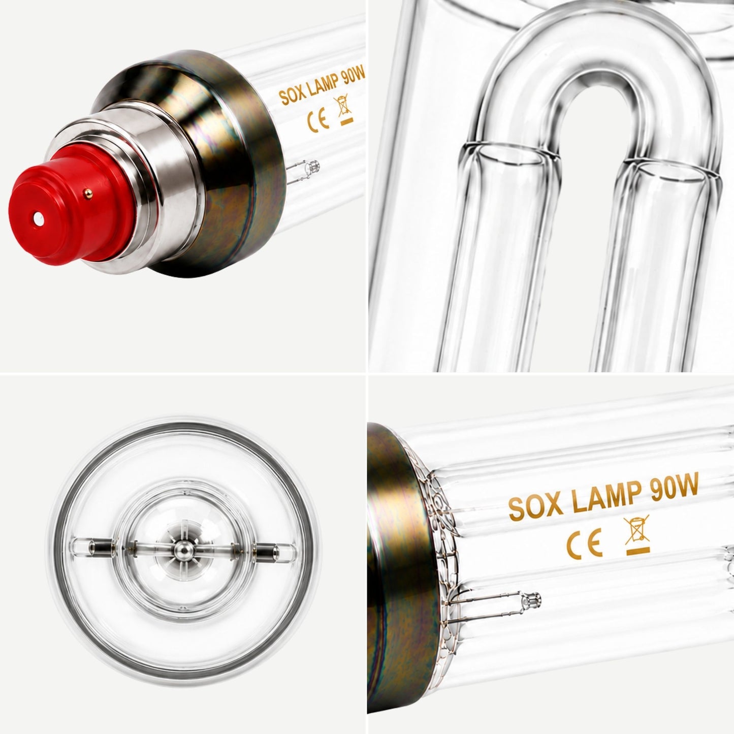 Collage of a Sox Lamp 90W bulb showing different angles and details.