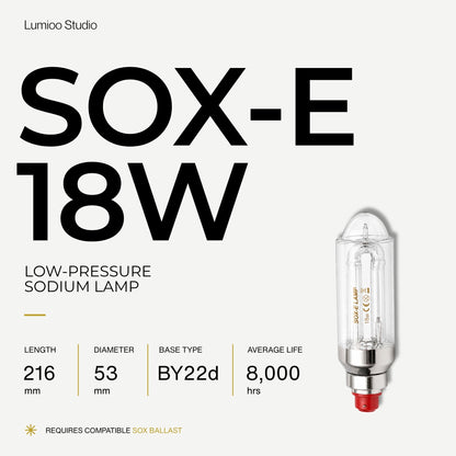 18w Low-pressure sodium lamp with technical specifications on a white background