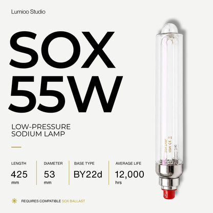 55w Low-pressure sodium lamp with specifications on a white background