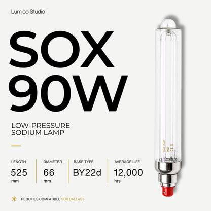 90w Low-pressure sodium lamp with specifications on a white background