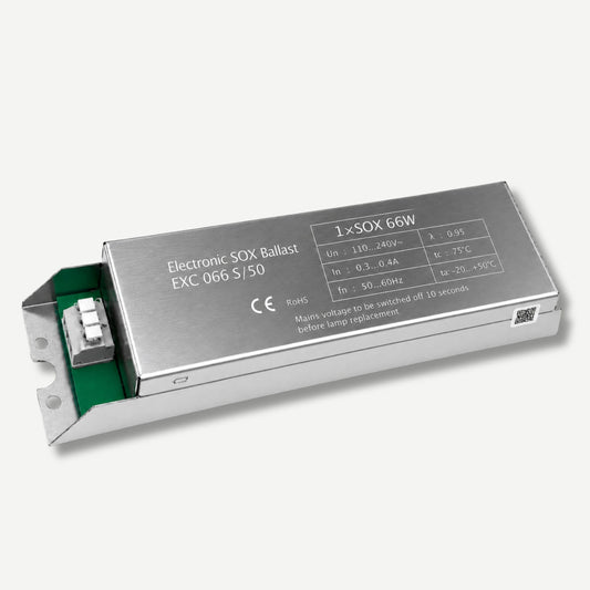 66w Electronic ballast with technical specifications on a white background